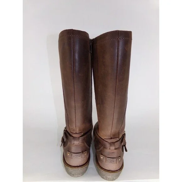 UGG Brown Leather Tall Buckle Wool Lined Warm Winter Rosen Riding Boots Size 8 - Picture 6 of 10